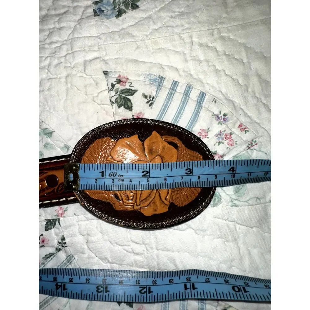 VINTAGE UNWORN TONY LAMA COMONCHERO TOOLED LEATHER WESTERN BELT & BUCKLE UNISEX